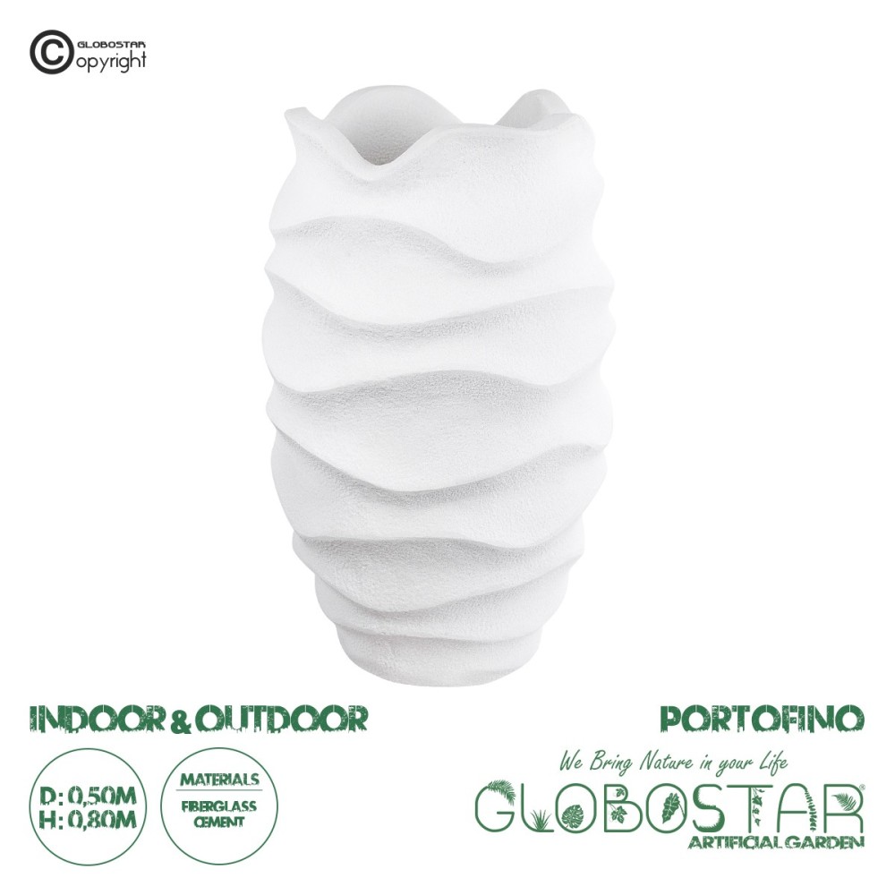 GloboStar® Artificial Garden PORTOFINO 20730 Επιδαπέδιο Πολυεστερικό Τσιμεντένιο Κασπώ Γλάστρα - Flower Pot Λευκό Φ50 x Υ80cm